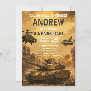 Invitation Char tank militaire anniversaire enfant