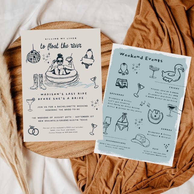 Invitation Char Whimsical Doodle River Bachelorette Week-end (Créateur téléchargé)