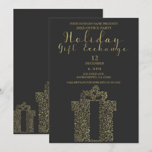 Invitation Charcoal Gold Elegant Holiday Party Gift Exchange