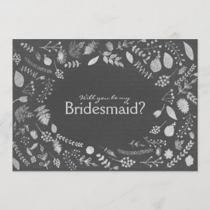 Invitation Charcoal Grey Silver Floral Be My Bridesmaid etc.