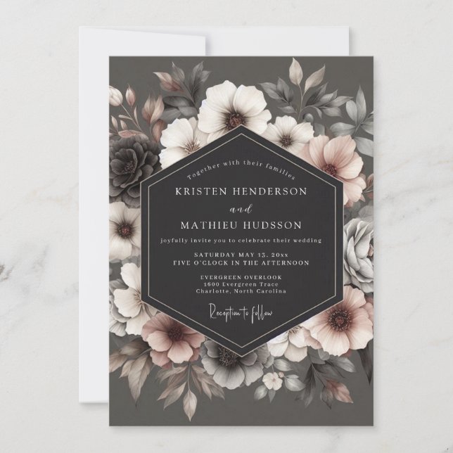 Invitation Charcoal Umbral Bloom Wedding (Devant)