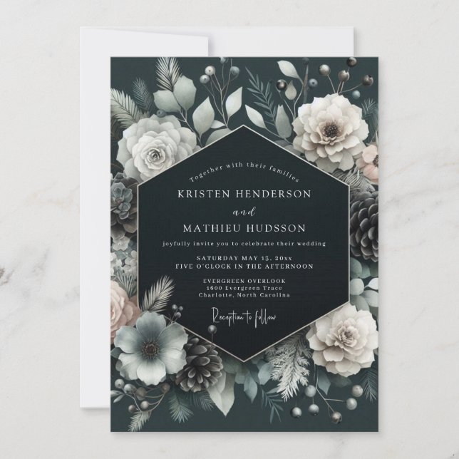 Invitation Charcoal Wintry Pine Wedding (Devant)