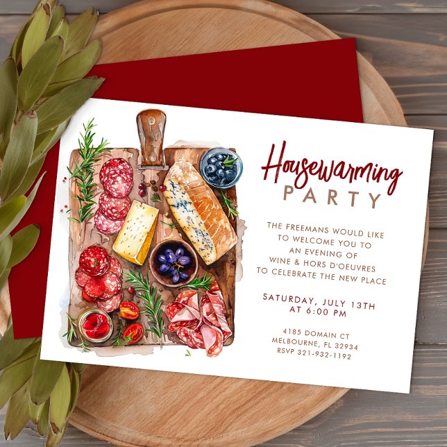 Invitation Charcuterie Fromage Commission Fête du réchauffeme (Charcuterie Board Housewarming Party)