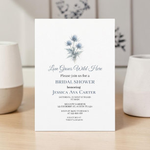 Invitation Chardon Écossais Floral Bleu Poussiéreux Mariage