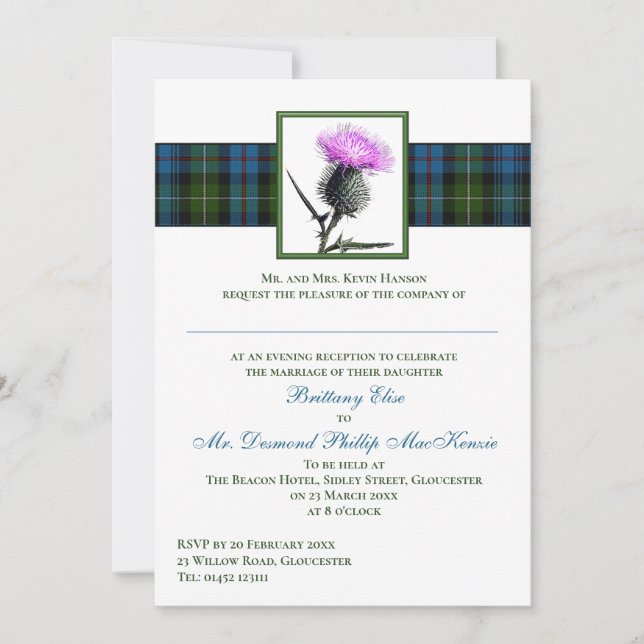 Invitation Chardon vert violet Mariage de tarte Mackenzie (Devant)
