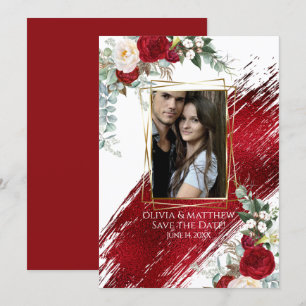 Invitation CHARGE photo cadre Crimson Floral Paint Stroke