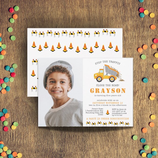 Invitation Chariot de construction Trucks Digger fête d'anniv (Construction Dump Trucks Boys Digger Party Photo Invitation)