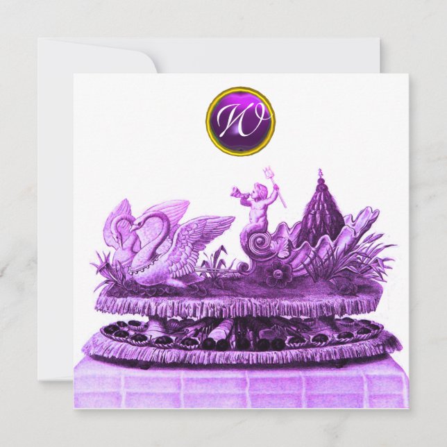 INVITATION CHARIOT DE SWANS ET CUPCAKES PURPLE BEACH MARIAGE (Devant)