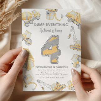 Invitation Chariot de vidange de construction 4e fête d'anniv