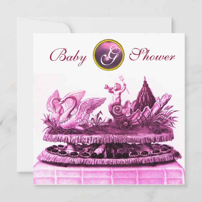 INVITATION CHARIOT ROSE DE SWANS / CUPCAKES BABY SHOWER FILLE (Devant)