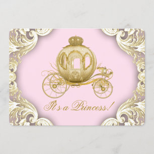 Invitation Chariot rose et or Princesse Royale Baby Shower