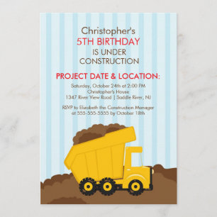 Invitation Chariots de construction Fête d'anniversaire pour