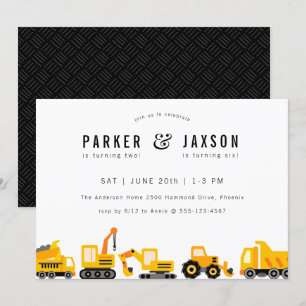 Invitation Chariots de construction thème Anniversaire conjoi