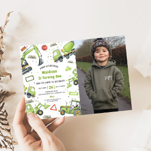 Invitation Chariots de construction Thème Anniversaire de la 