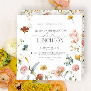 Invitation Charité élégante Déjeuner Jardin Fleurs Aquarelle
