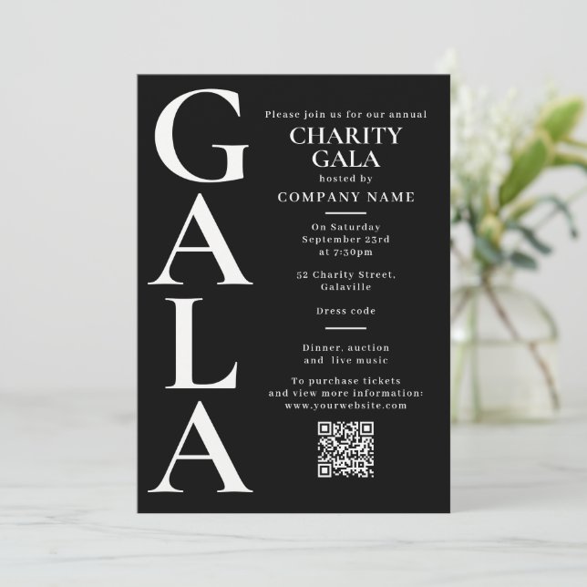Invitation Charity Gala Template Fundraising Event QR Code (Debout devant)