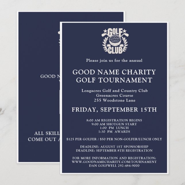 Invitation Charity Golf Tournoi Logo QR Code (Devant / Derrière)