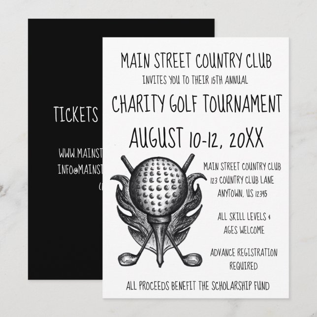 Invitation Charity Golf Tournoi Sporting Event Ball Clubs (Devant / Derrière)