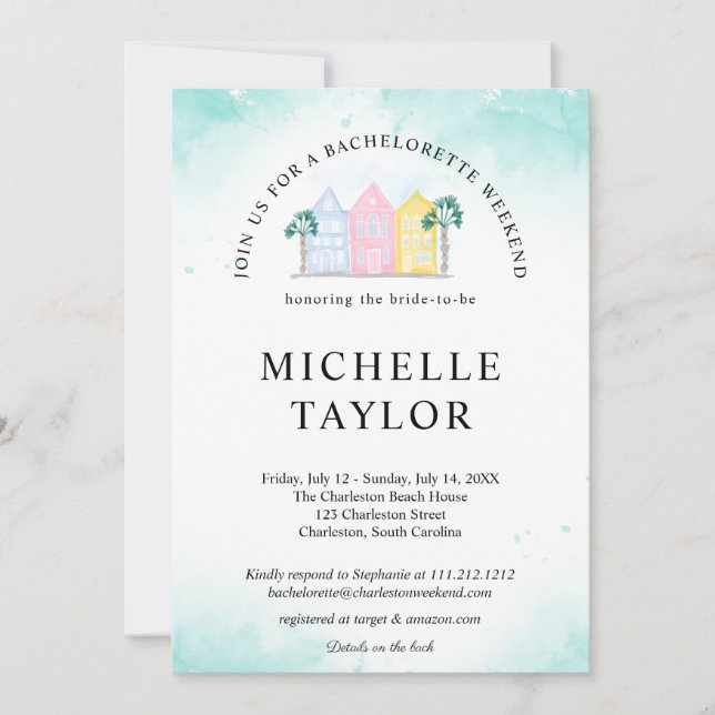 Invitation Charleston Bachelorette Week-end Itinéraire Palm (Devant)
