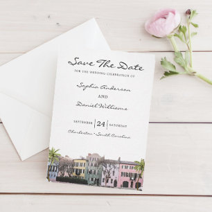 Invitation Charleston Rainbow Row SC Enregistrer la date Mari