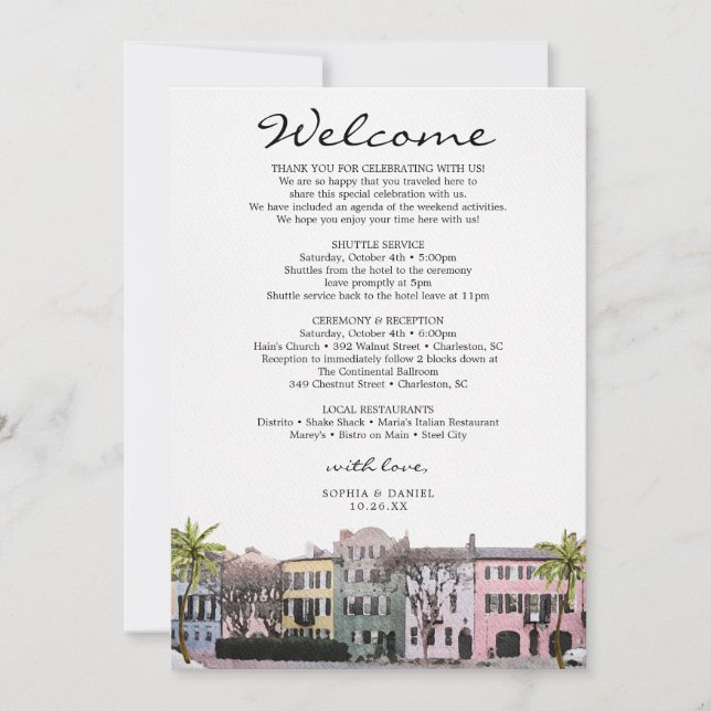 Invitation Charleston Rainbow Row SC Lettre de bienvenue pour (Devant)