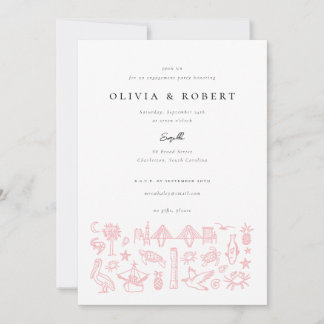 Invitation Charleston Toile Frontière en Pink Engagement