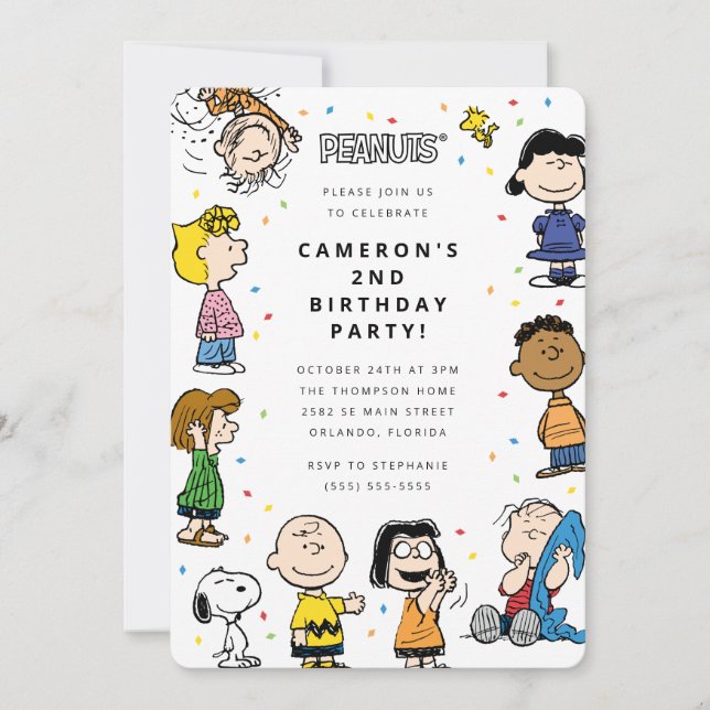 Invitation Charlie Brown et Gang Confetti (Devant)