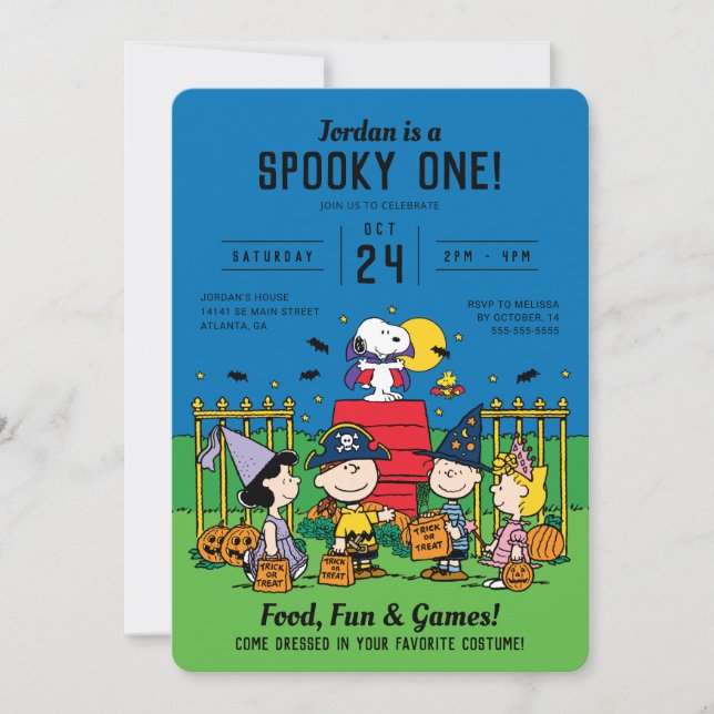 Invitation Charlie Brown et Gang Halloween 1er anniversaire (Devant)