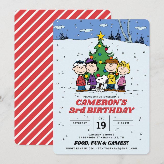 Invitation Charlie Brown et ses amis Anniversaire d'hiver (Devant / Derrière)