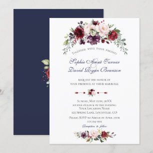 Invitation Charm Aquarelle Bourgogne Blush Flowers Mariage