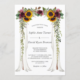 Invitation Charm Bourgogne Floral Sunflower Canopy Mariage