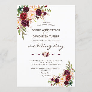 Invitation Charm Bourgogne Rouge Marsala Floral Mariage Invit