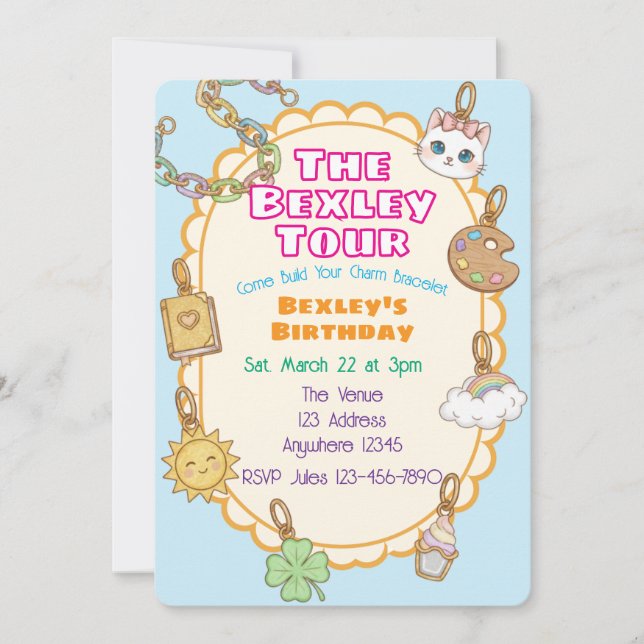 Invitation Charm Bracelet Birthday Tour (Devant)