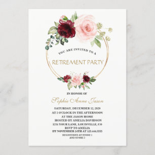 Invitation Charm Burgundy Blush Floral Gold Retraite Party