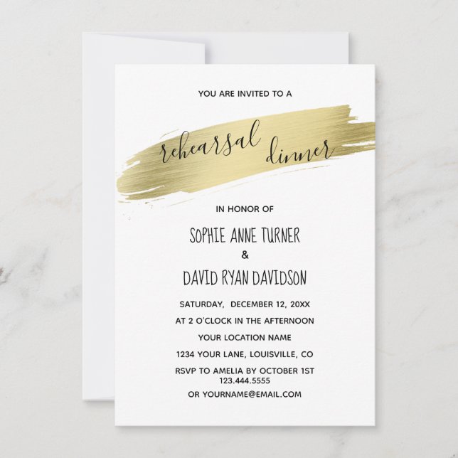 Invitation Charm Calligraphie Gold Stroke Revue de répétition (Devant)