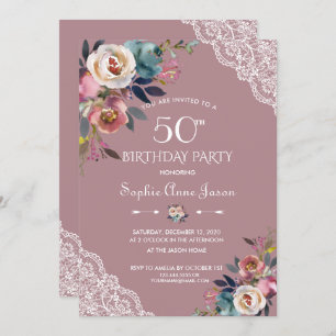 Invitation Charm Dusty Blue Dusty Rose Fleurs 50e anniversair