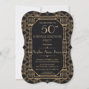 Invitation Charm Gold Black Great Gatsby 50e fête d'anniversa
