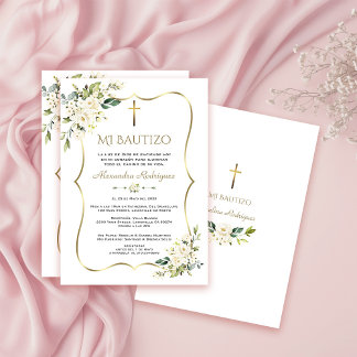 Invitation Charm Invitacion De Bautizo Con Flores Baptême