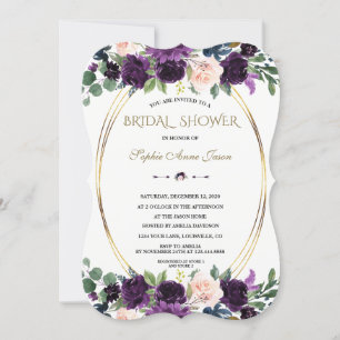 Invitation Charm Lavender Marine Blue Flowers Fête des mariée
