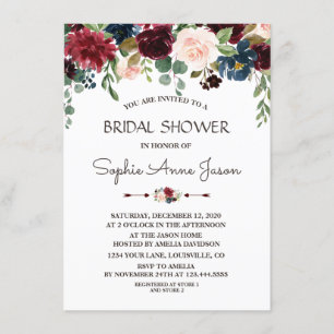 Invitation Charm Merlot Marine Blue Floral Fête des mariées