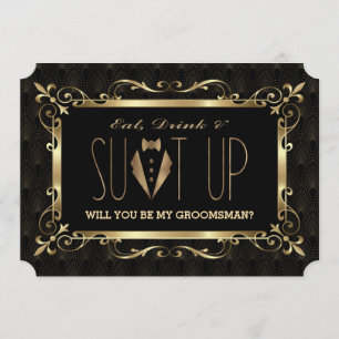 Invitation Charm Roaring 20s Gold Art Déco Soyez mon Groomsma
