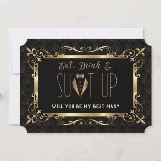 Invitation Charm Roaring 20s Gold Art Deco Soyez mon meilleur (Devant)