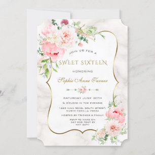 Invitation Charm Spring Watercolor Peonies Sweet sixteen