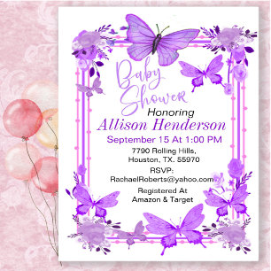 Invitation Charmant Baby Shower Papillon Violet Et Lavande