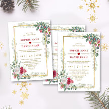 Charmant Blanc Rouge Floral or Mariage de Noël