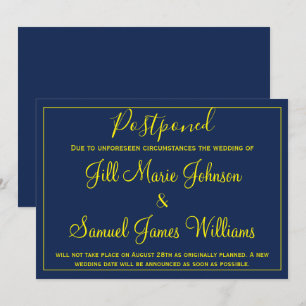 Invitation Charmant bleu et jaune mariage changement de plan