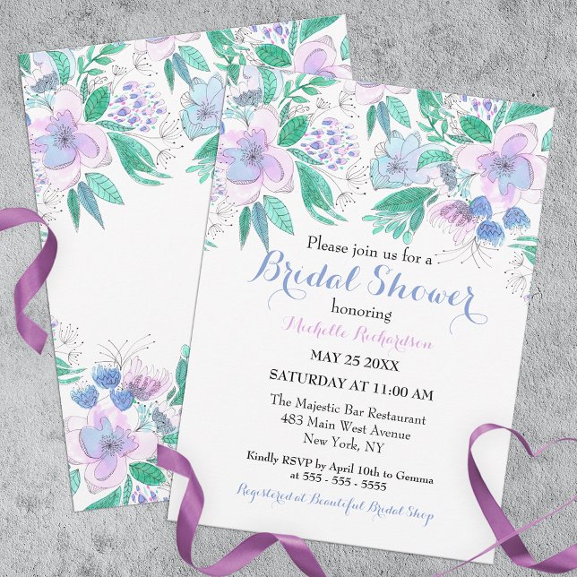 Invitation Charmant Elégant aquarelle Fête des mariées floral (Créateur téléchargé)
