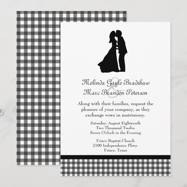 Invitation Charmant Mariage de deux baisers en silhouette (Devant / Derrière)