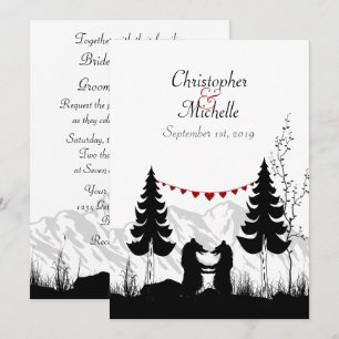 Invitation Charmant Mariage des ours de montagne Silhouette
