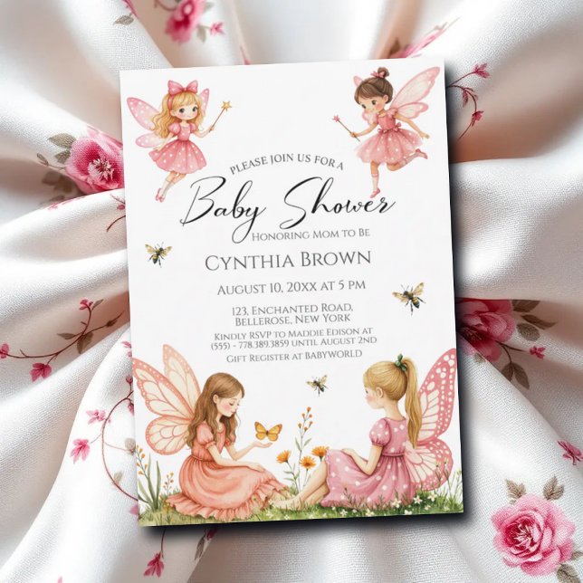 Invitation Charmante Baby shower de bois des Fées roses (Créateur téléchargé)